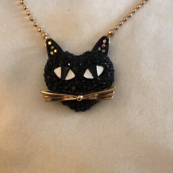 Betsey Johnson Gold Tone Ball Chain With Black Cat Pendant Necklace NWT - Picture 5 of 12